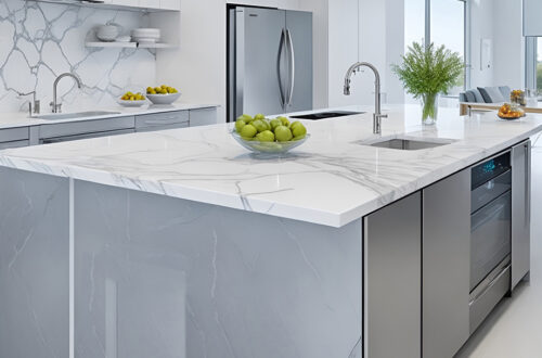Wide Angle view of contemporary marble countertop